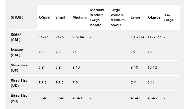 Patagonia waders size chart